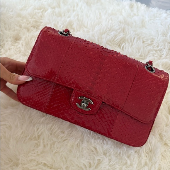 Chanel Small Red Python Flap Bag, Silver Hardware - Picture 5 of 15